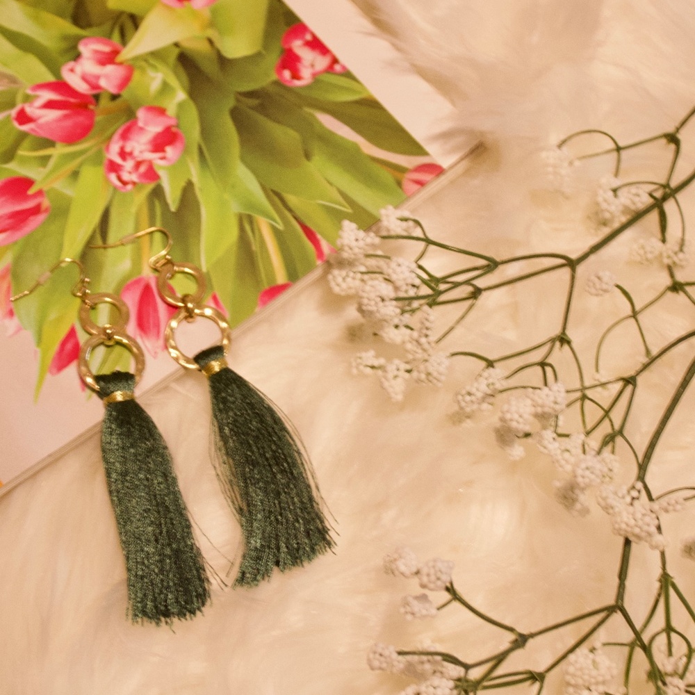 Gold Circle Tassel Earrings